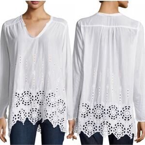 Johnny was white boho hippie sheer eyelet lace trimmed tunic size s